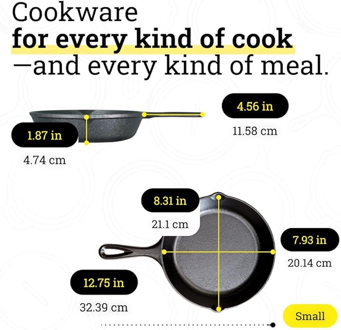 Lodge Seasoned Cast Iron Skillet Set 8, 10.25 & 12 Inches - PFAS-Free, Non-Toxic Cookware - Use with an Oven, Stove, Grill, or Campfire - Naturally Non-Stick & Oven Safe