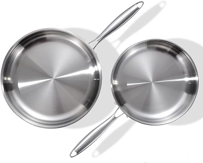 DELARLO Tri-Ply Stainless Steel Pan,18/10, 9" 11" | Nontoxic Durable Oven Safe 800℉ All Cooktops Compatible Fast Even Heat PFOA Free Large Frying Pan Nontoxic Cookware