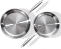 DELARLO Tri-Ply Stainless Steel Pan,18/10, 9" 11" | Nontoxic Durable Oven Safe 800℉ All Cooktops Compatible Fast Even Heat PFOA Free Large Frying Pan Nontoxic Cookware