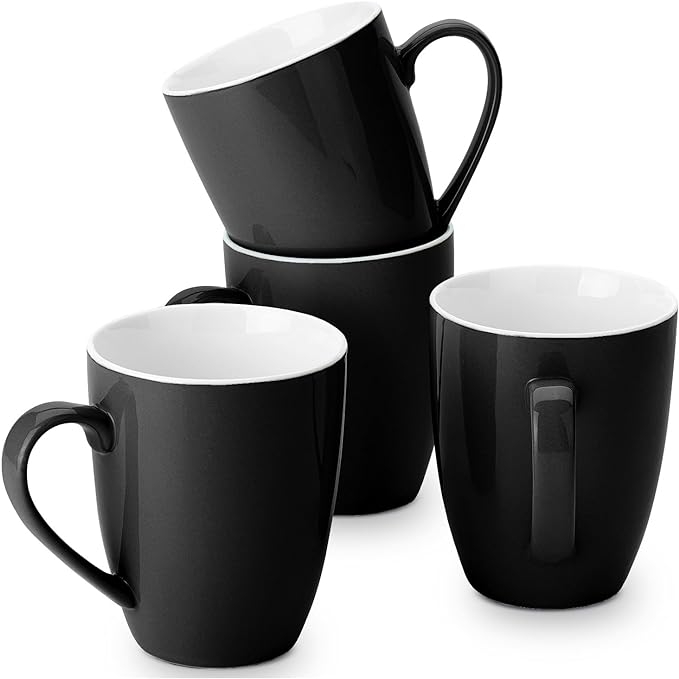 BTaT- Porcelain Coffee Mugs Set, 16 Ounces, 4 Pack, Black Ceramic Coffee Mugs with Handle, Restaurant Cups for Mocha, Tea, Cappuccino, Cocoa, Cereal, Mug Gift Set, Dishwasher Safe