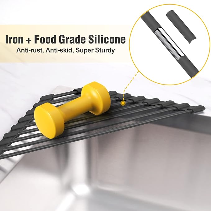 Tomorotec Triangle Roll Up Dish Drying Rack with Silicone Coating, Black | 304 Stainless Steel with BPA-Free Silicone, Triangle Design Maximizes Sink Corner Space, Fits Compact Kitchens And RVs