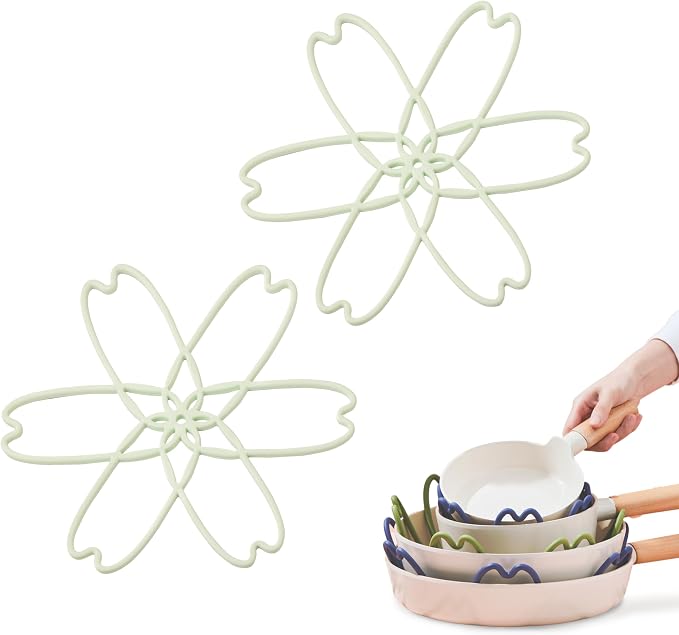 Silicone Pan Protectors for Stacking 2 Piece (Pistachio Green, S) | Pot Separators for Cookware, Prevent Scratch, Protect Coating, Dishwasher Safe, Multi-Purpose Heat Resistant Trivets