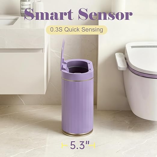ELPHECO Bathroom Sensor Trash Can, 2 Gallon, Automatic Lid, Purple | IPX5 Waterproof Garbage Can, Slim Plastic Wastebasket, Trash Bin for Office, Bedroom and Living Room