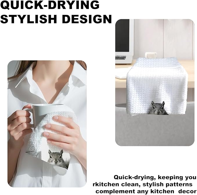 Jztco 4 Pcs Funny Squirrel Hand Towels, Squirrel Gifts Reusable Dish Towels | Cute Animal Waffle Weave Hand Towel for Bathroom Restroom Decor, Squirrels Lovers Gifts for Women Mom 24x14 Inch