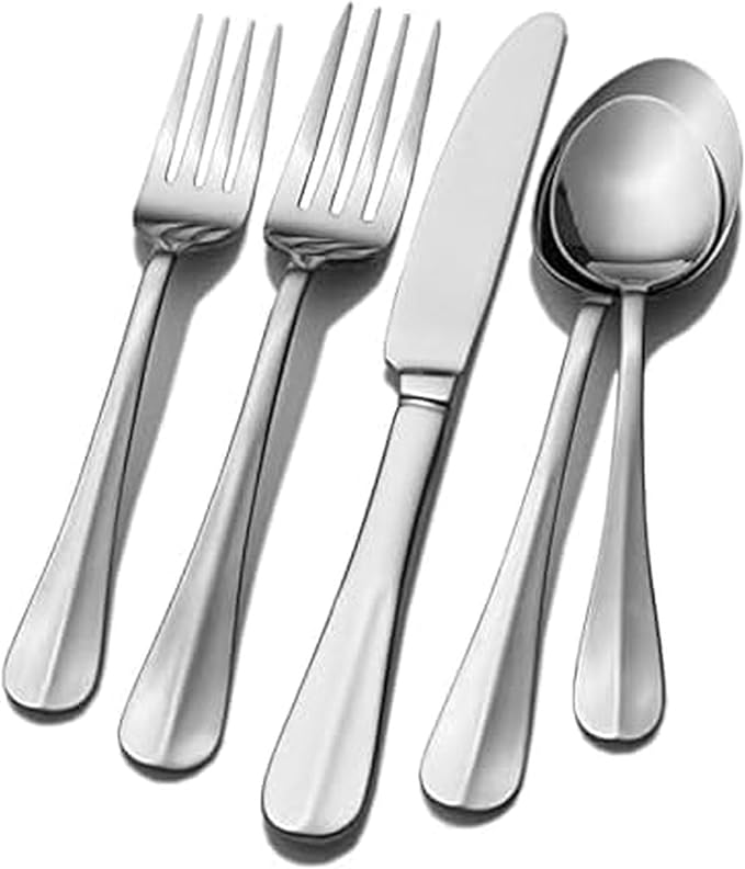 Pfaltzgraff Simplicity 53-Piece Flatware Set, 18/0 Stainless Steel Silverware Set for 8 with Serving Utensils, Classic Dining Cutlery for Everyday Use and Entertaining