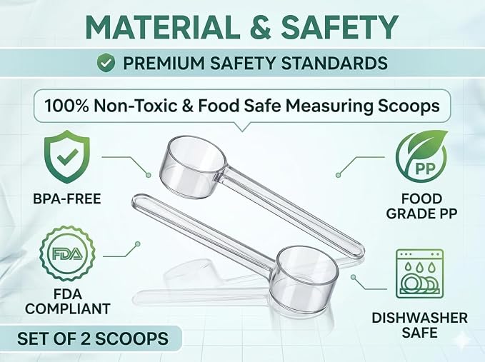 2 Pack 5ml/1tsp/2.5g Scoop for Creatine,Protein,Powders,Cooking,Recipes,Lab,Food Grade,Plastic PP Material,BPA-free,Meets FDA Standards