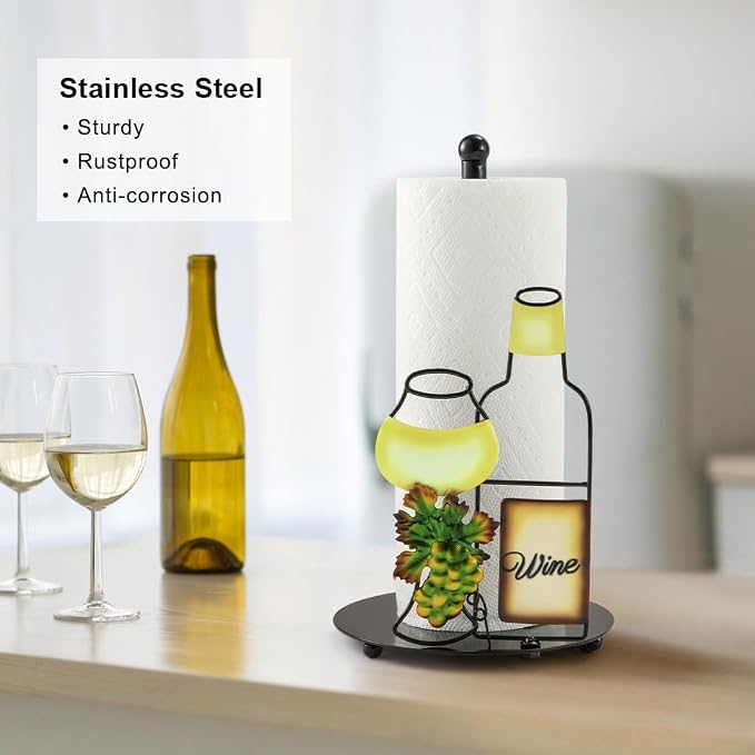 Wine Paper Towel Holder Countertop for Kitchen with Weighted Base | Wine Lovers Gifts, Cute Rustic Country Vintage Farmhouse Kitchen Decorations, Roll Dispenser Holds Standard & Jumbo Rolls