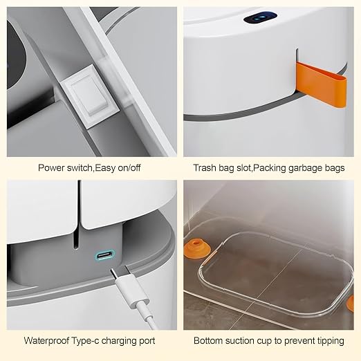 3.5 Gal Rechargeable Motion Sensor Bathroom Trash Can with Lid, Bag Suction | Water-resistant design, automatic liner suction and hands-free opening for bathrooms, bedrooms, kitchens and offices