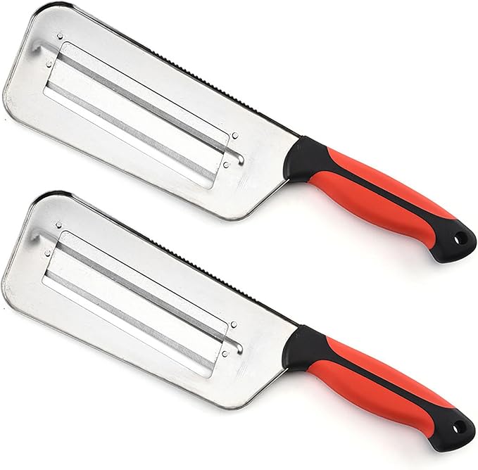 2 Pcs Stainless Steel Vegetable Cutter, Cabbage Shredder, Upgraded Double-Layer Slicer for Sauerkraut, Kitchen Knife with Sharp Blades for Slicing, Grating & Shredding (2 Pcs-Black-Red)