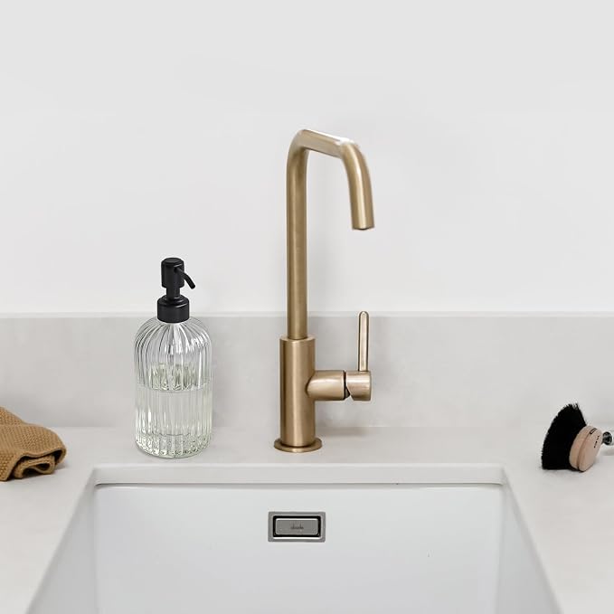 JASAI 18Oz Simple Glass Soap Dispenser with Black Rust Proof Pump. | Refillable Kitchen soap Dispenser with Vertical Stripe, Bathroom Soap Dispenser for Dispense Hand soap, Dish Soap, Lotion.