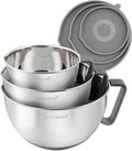Stainless Steel Mixing Bowls Set with Lids,1.5,3 & 5 Qt,Gray | Non-Slip Silicone Base,Precision Pour Spout,Ergonomic Easy-Grip Handle,Measurement Marks,Airtight Lids,Cooking & Meal Prep