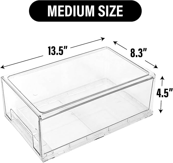 Clear Plastic Storage Drawer Organizer Bins, Perfect for Kitchen Organization or Pantry Organization and Storage, Fridge Drawer Organizer Bins, Pantry Storage and Organization Bins