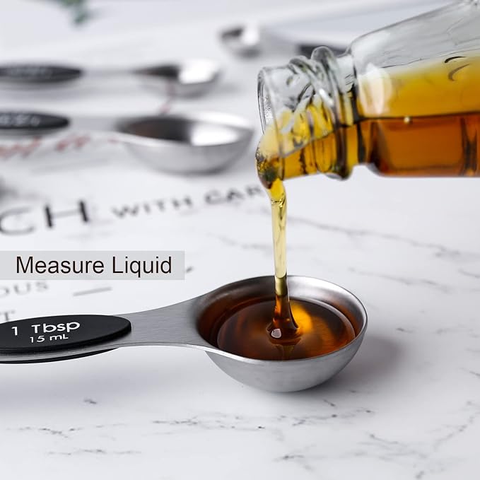 Magnetic Measuring Spoons Set Stainless Steel Dual Sided Stackable Teaspoon | Tablespoon for Measuring Dry and Liquid Ingredients
