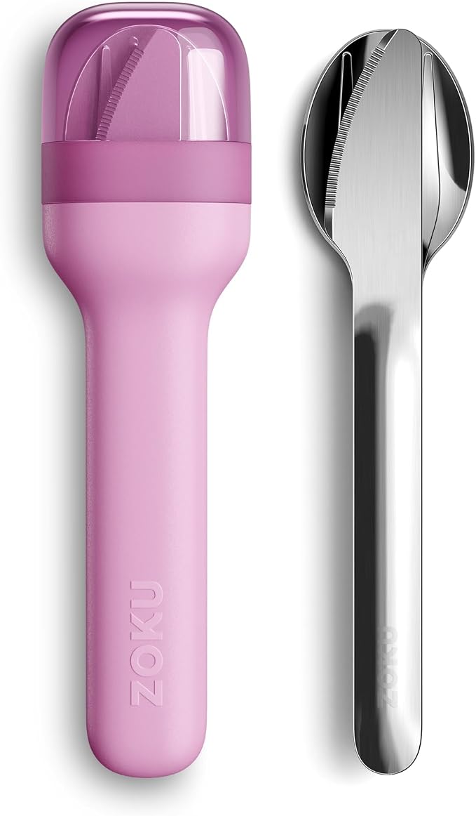 Zoku Pocket Utensil Set Stainless Steel Fork, Knife, and Spoon in Case Purple