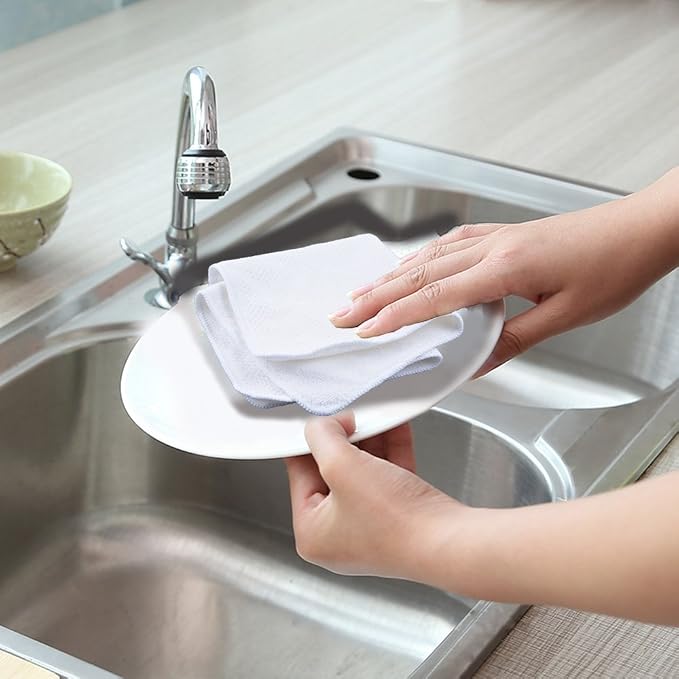 Dish Cloths for Washing Dishes with Scrub Side, Microfiber Dish Rags | Dual-sided microfiber dish cloths with scrubber for stuck-on food, quick dry kitchen washcloths 9 Pack, 12" x 12 Inch White