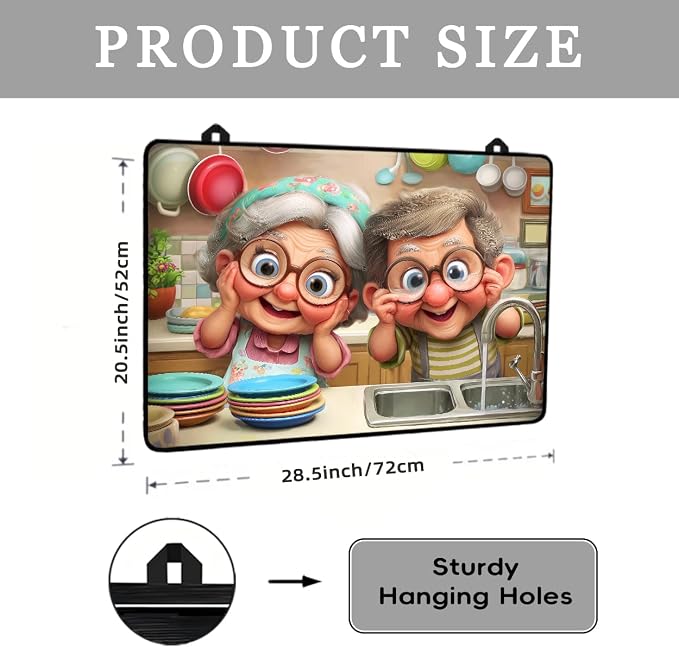 Cute Grandpa and Grandma Stove Top Cover for Electric Stove,Funny Old Couple Glass Top Stove Cover Protector,Old Lady Glass Cooktop Covers Kitchen Flat Electric Stove Top Covers