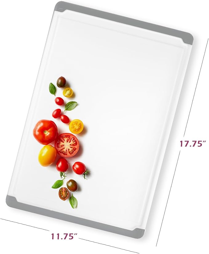 Extra Large Plastic Cutting Board for Kitchen - Gray 18 Inch Dishwasher Safe Chopping Board, Reversible Cutting Board with Juice Groove + Non Slip Feet for Meat, Fruit, Vegetables by Belwares