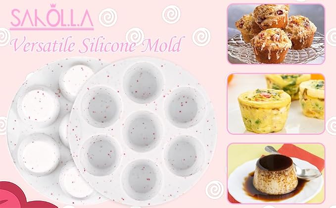 2 Pack Silicone Egg Bite Molds for Air Fryer, Nonstick 7 Cups Air Fryer Muffin Pan for Baking Egg Bite, Mini Muffins, Tart, Mini Cupcake and Quiche (Confetti)