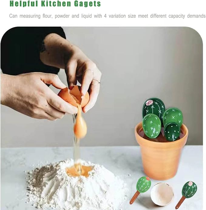 Cactus Measuring Spoons Set in Pot Ceramic House Warming Gifts New Home