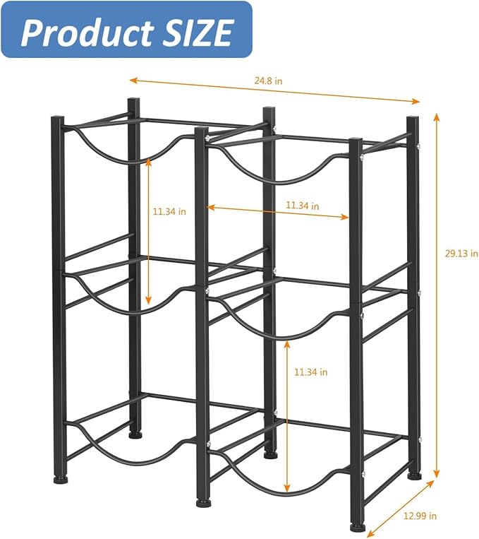 LIANTRAL 5 Gallon Water Bottle Holder, 3 Tiers Black Double Row Water Rack | Heavy Duty Water Cooler Jug Rack with 6 Slots for Home Kitchen