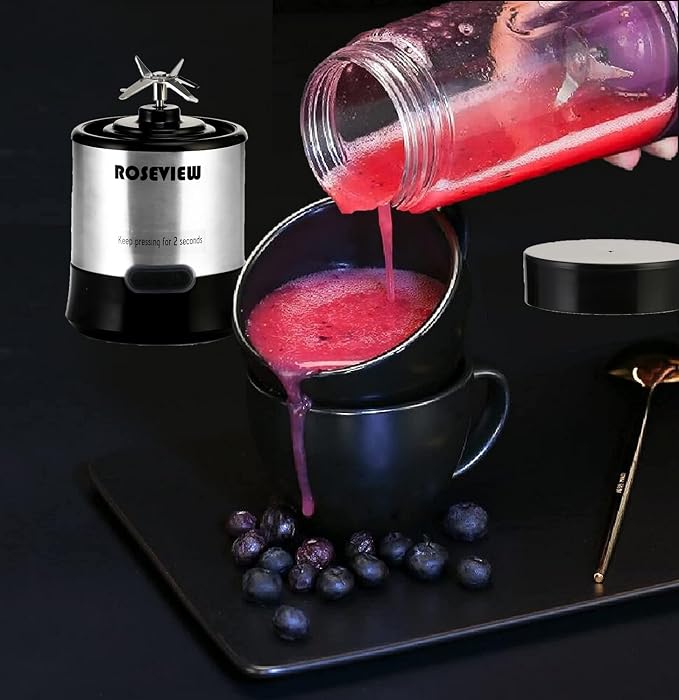 Portable Smoothie blender ROSEVIEW Glass bottle USB rechargeable mini Handheld Ice Shakes Cup blend juicer Cordless blender bottle Personal smoothies maker Fruit mixer