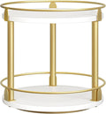 Lazy Susan Organizer, Rotating Spice Rack, 2 Tier Spice Turntable Organizer, Industrial Turntable Spice Holder, for Kitchen Countertop and Cabinet, Compact and Versatile, White and Gold SR22DW