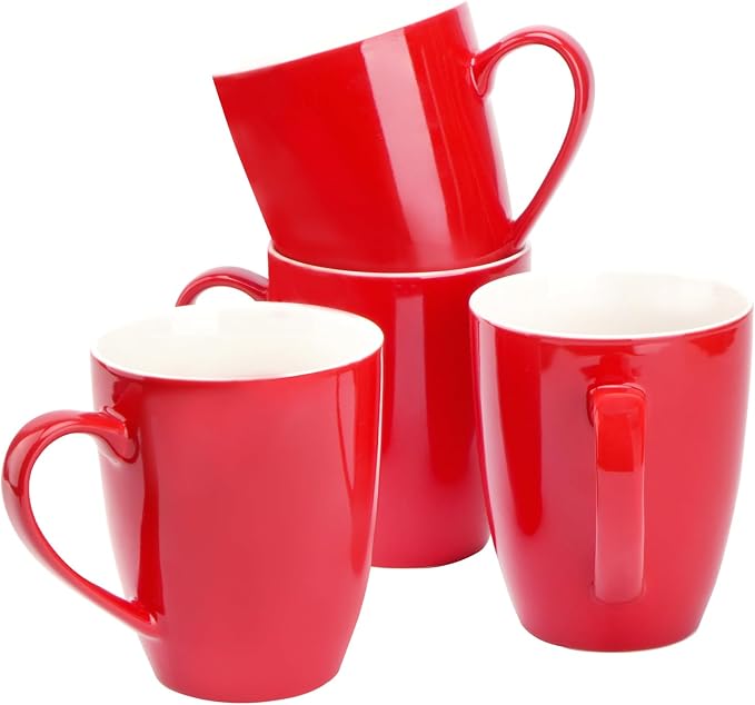 BTaT- Porcelain Coffee Mugs Set, 16 Ounces, 4 Pack, Red Ceramic Coffee Mugs with Handle, Restaurant Cups for Mocha, Tea, Cappuccino, Cocoa, Cereal, Mug Gift Set, Dishwasher and Microwave Safe