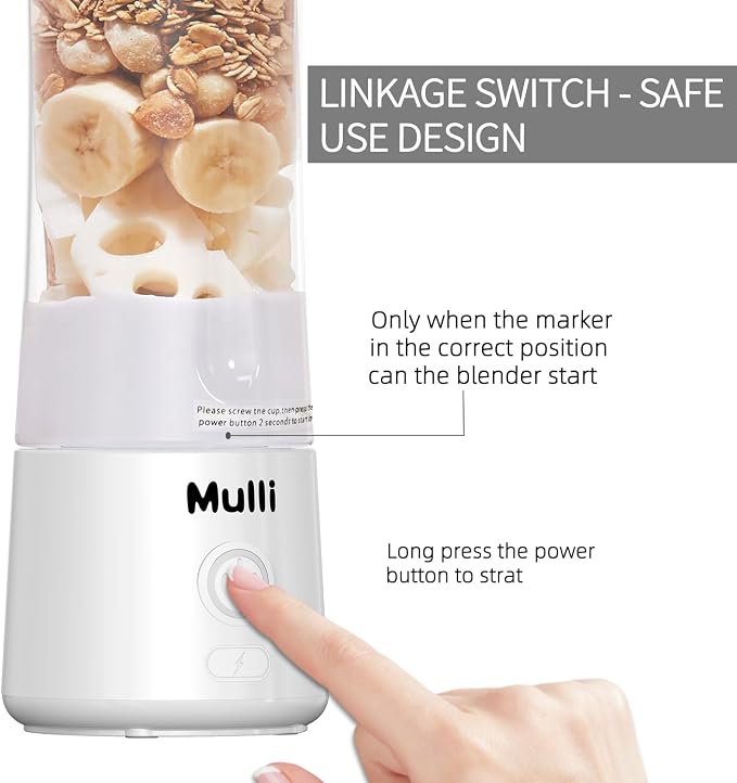 Mulli Portable Blender,USB Rechargeable Personal Mixer for Smoothie and Shakes, Mini Blender with Six Blades for Baby Food,Travel,Gym