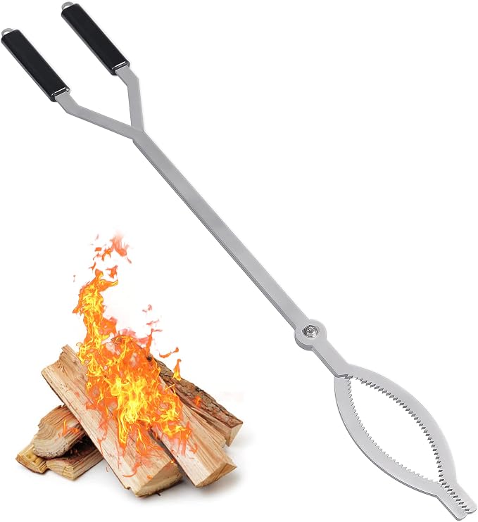 40in Fire Tongs For Fire Pit Outdoor Stainless Steel | Firewood Grabber Large Fire Pit Tool Indoor Fireplace Log Grabbers Tool Outdoor Bonfire Campfire Backyard Deck Camping