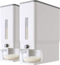 Lifewit Rice Dispenser 25 Lbs, Airtight Storage with Cup, 2 Pack White | BPA-Free 11.3kg Capacity Storage Container for Beans, Corn & Other Small Grains, One-Press Dispensing Bin for Kitchen Pantry