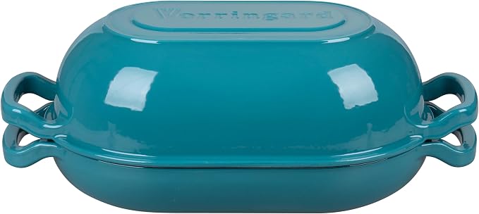 VORRINGARD Enameled Cast Iron Sourdough Bread Oven, Dutch Oven, Loaf Cast Iron Bread Pan for Homemade Bread Baking, Meatloaf Pan with Lid, 5QT, Bluegreen
