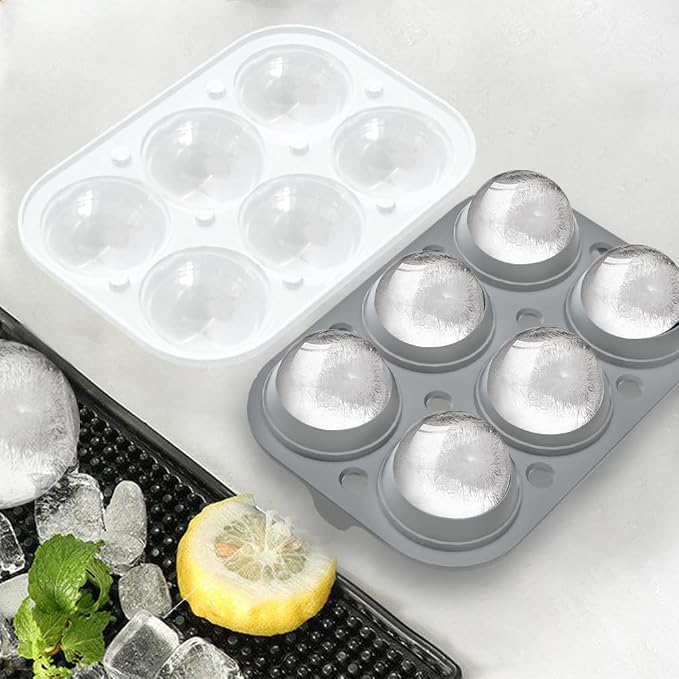 2 Pack Ice Cube Tray, 2" Sphere Ice Ball Mold with Lid & Large Square Maker | Perfect for Whiskey, Cocktails, Bourbon, and Homemade Drinks, Creating Slow-Melting Ice That Keeps Beverages Chilled Longer