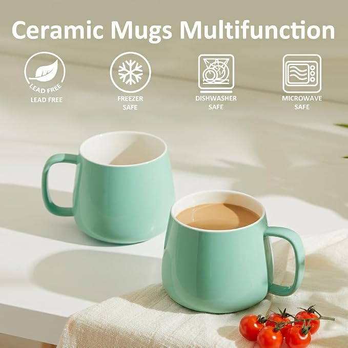 Teocera 16oz Ceramic Coffee Mugs Set of 4 – Stackable Latte Cups, Microwave, Dishwasher & Oven Safe – Ideal for Coffee, Cappuccino, Hot Chocolate, Housewarming Gifts, Mint Green