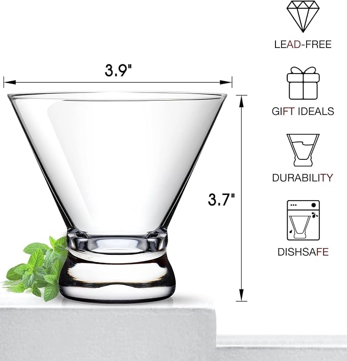 Martini Glasses Set of 2, 8oz Coupe Cocktail Glasses for Margarita | Manhattan, Cosmopolitan, Espresso, Home Bar, Evening Parties, Birthdays, Housewarming Gift