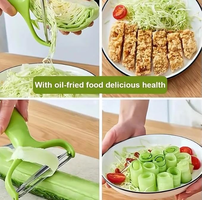 Non-Slip Cabbage Peeler & Shredder, Dual Sharp Blades for Effortless Vegetable Peeling, Julienne Cutter, Kitchen Gadget, Durable Vegetable Slicer, Easy Grip, Stainless Steel, Green