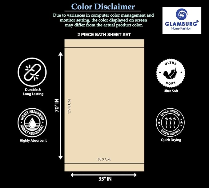 GLAMBURG 700 GSM Premium Cotton 2-Pack Oversized Extra Large Bath Sheets - 100% Combed Cotton - 2 Bath Sheets 35x70 - Luxury Hotel & Spa Quality - Durable Ultra Soft Highly Absorbent - Light Grey