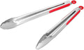 304 Stainless Steel Kitchen Cooking Tongs, 12 & 14 Inch, Set of 2, Red | Locking Food Tongs with Non-slip Grips and Hanging Loops for Cooking, Grilling, BBQ and Serving, Dishwasher Safe