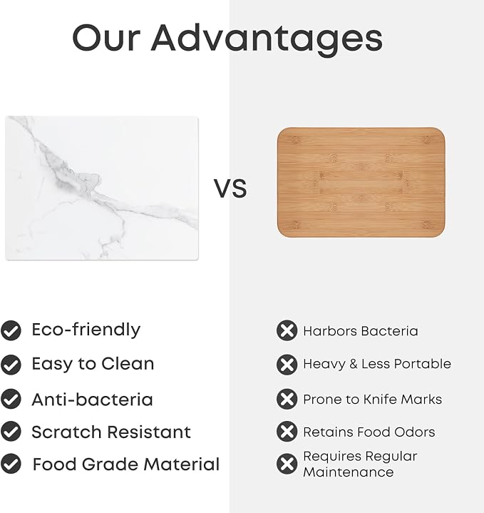 Murrey Home Glass Cutting Board for Kitchen Counter, Tempered Glass Chopping Boards Dishwasher Safe, Small Clear Countertop Tray, Scratch Resistant, Heat Resistant, Non Toxic, White Marble, 12"x8"