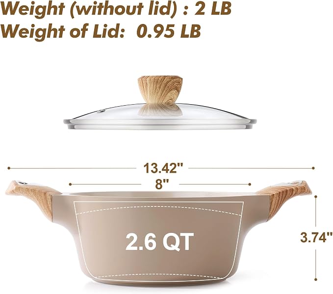 SENSARTE Ceramic Nonstick Stock Pot with Lid, 2.6/4.5/6.6/8.5/11 QT Soup Pot Casserole Pot, Non-toxic Healthy Pasta Pot, Large Cooking Pot Stew Pot, Induction Compatible, PFOA PFAS PTFE Free, Taupe