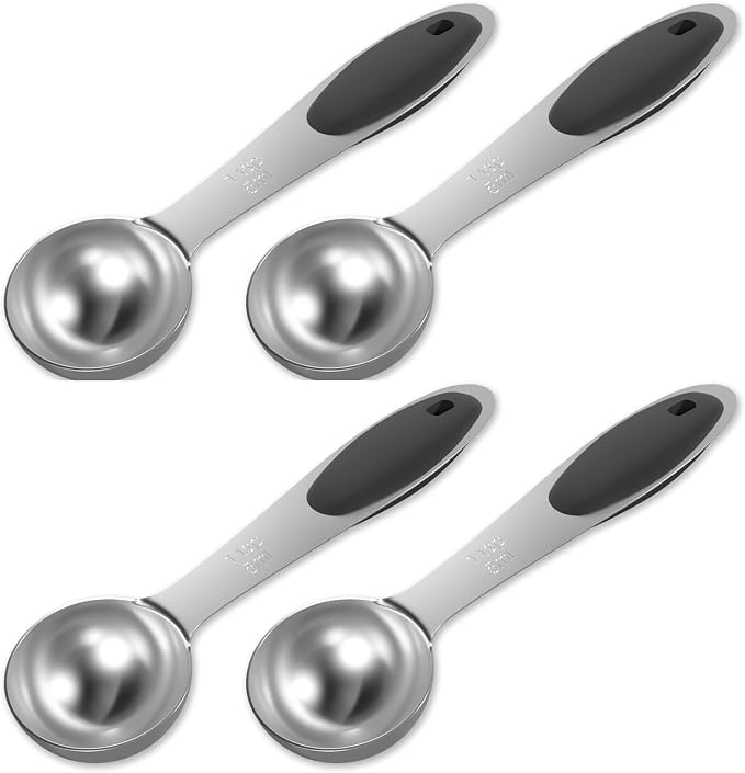 4PCS 1Tsp(5ml, 1/6oz) Measuring Spoon, Stainless Steel Measure Scoop | Accurate, BPA-Free, Dishwasher Safe, Silicone Grip, Engraved Marking, Kitchen Essential