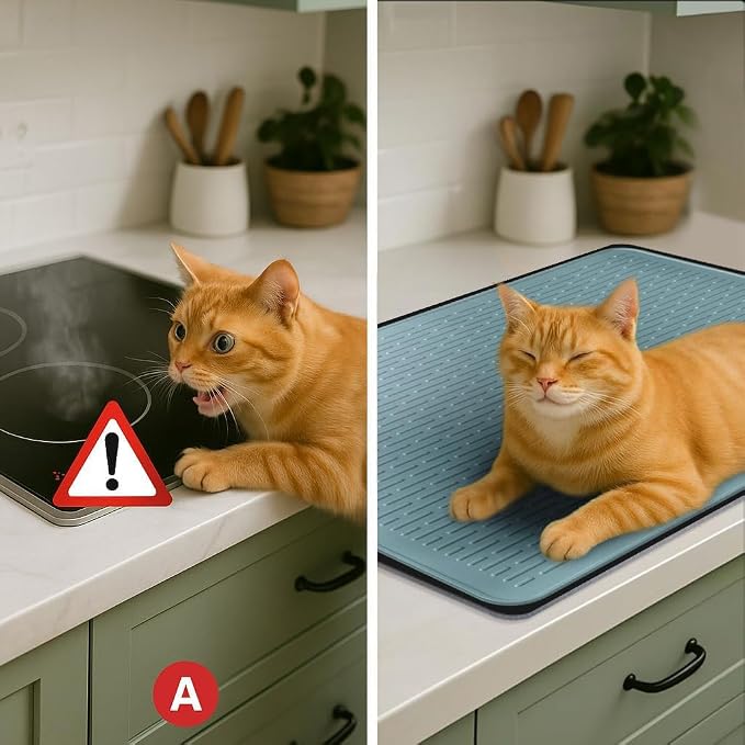 Stove Top Cover for Electric Stove - Food Grade Ceramic Stove top Cover, Silicone XXL Dish Drying Mat, Glass Cooktop Covers, Flat RV Range top Mats (Blue Thickened,28x20)