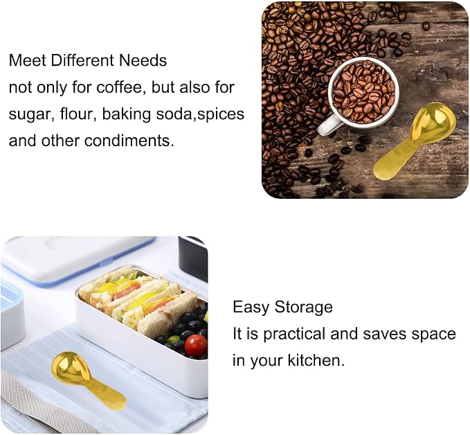 Coffee Scoop Set of 2, Gold Stainless Steel Measuring Spoons, 15ml & 30ml, Compact Short Handle, Measure Spoon for Espresso, Protein Powder, Matcha, Cocoa & Baking