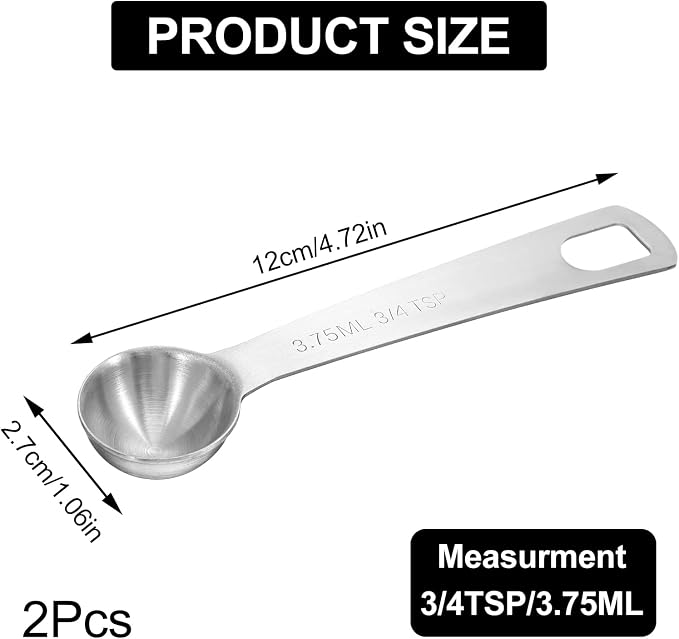 2Pcs 3/4 tsp Measuring Spoon, (1/4 tbsp | 3.75 ml | 1/8 oz) Stainless Steel Measure Spoons, Tablespoon Measuring Spoon with Precise Scale(Silver)