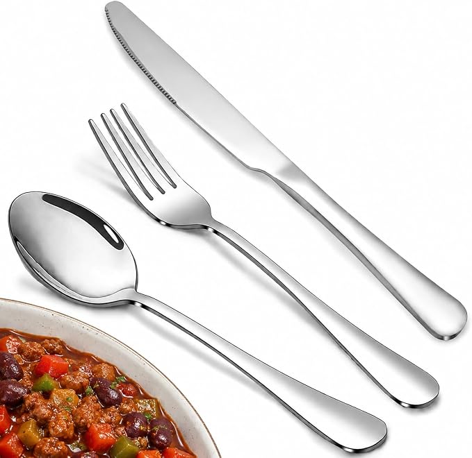 Silverware Set,SANTUO Stainless Steel Knives Spoon Forks Set for Home, Kitchen and Restaurant, Mirror Polished& Dishwasher Safe (12pcs-Silverware set)