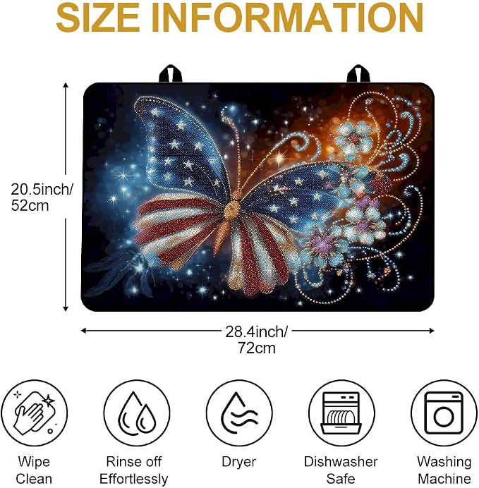 Flag Butterfly Stove Top Cover 28.35x20.47 in Non Slip Mat | Heat Resistant Cooktop Protector Mat with Non-Slip Backing, Scratch Protection and Countertop Drying Mat.