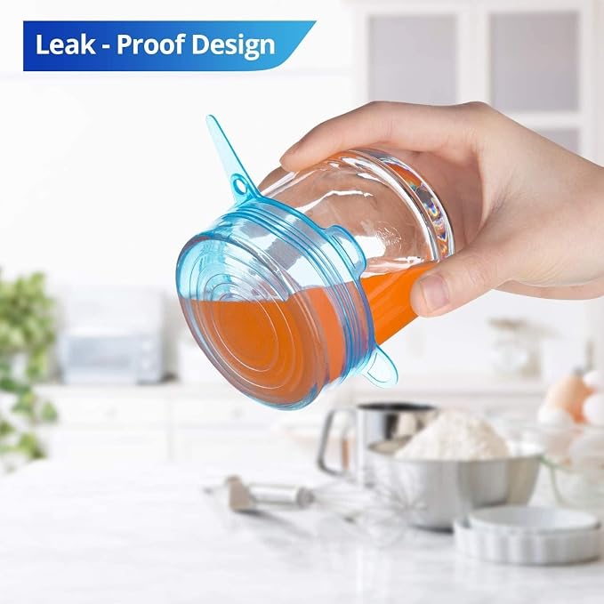 Silicone Stretch Lids, 6PCS Zero Waste Reusable Container Covers | For Leftover Food Fruit Bowls Pots Cups Jars Dishes (6PCS, Blue)