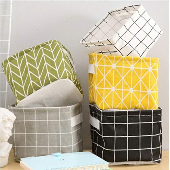 Tamicy Mini Storage Basket（Pack of 5） | Blend Storage Bins for Makeup, Book, Baby Toy,8x6x5.5 inch Home Decor Canvas Organizers Bag 8x6.3x5.1 inch