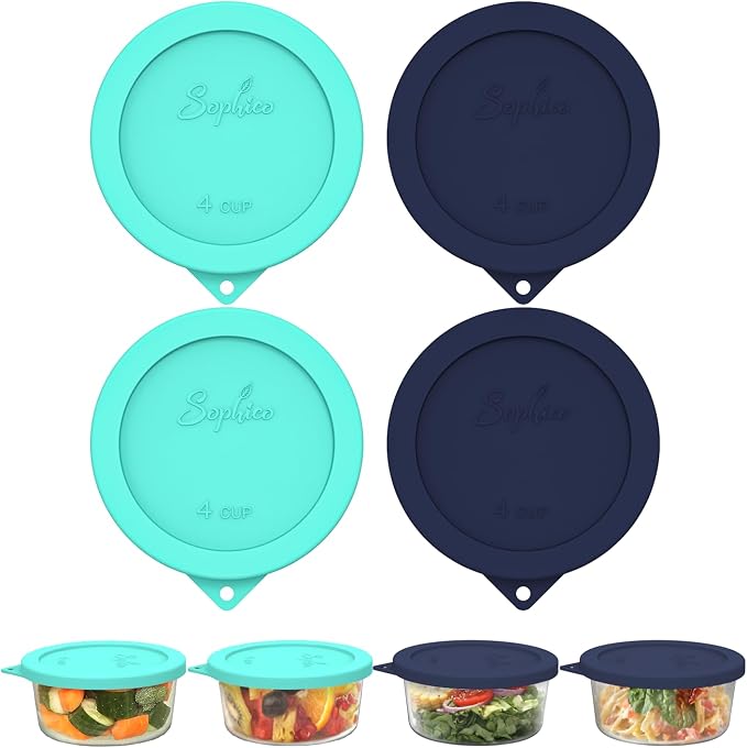 SOPHICO 4 Cup Silicone Lids Replacement for Pyrex & Anchor Hocking 7201-PC | Food Grade Silicone, Leakproof、Airtight Lids, Dishwasher Microwave Safe