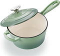 Leonyo 3 Quart Cast Iron Saucepan, Kitchen Cookware Pot, Pistachio Green | For Kitchen Induction Boiling Soup, Bread, Pasta - Up to 500°F & 8Lbs