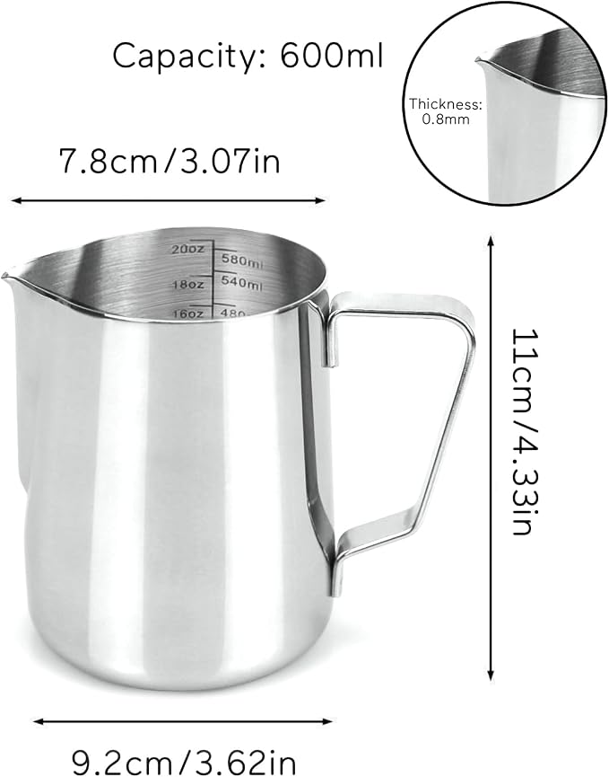 20oz Stainless Steel Milk Frothing Pitcher - Espresso Latte Steaming Creamer Jug for Coffee Cappuccino - Milk Frother Barista Tools With Latte Art Pen